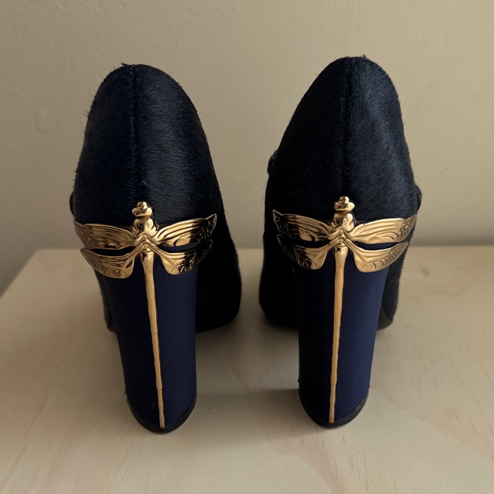 Tory Burch Dragonfly Navy and Gold Women's Heels - Picture 2 of 9